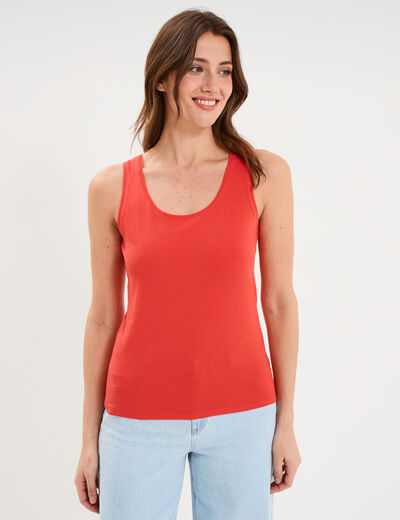 D&eacute;bardeur bretelles larges coton rouge femme