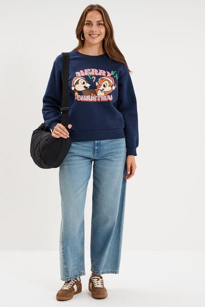 Sweat manches longues Tic et Tac bleu marine femme