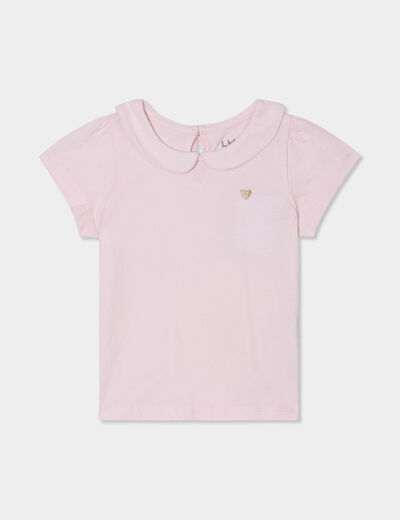 T-shirt col claudine manches ballons rose clair bébé fille