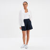 Short large lin m&eacute;lang&eacute; &agrave; coulisse bleu fonc&eacute; femme