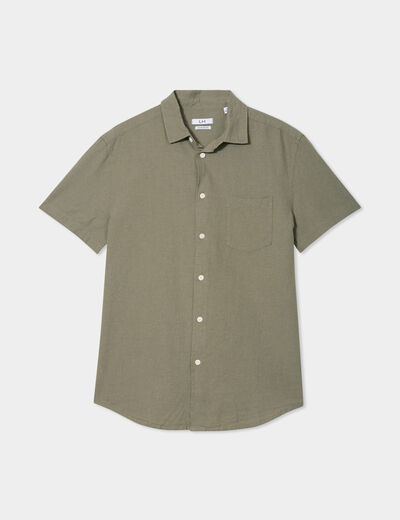 Chemise manches courtes lin mélangé vert kaki homme