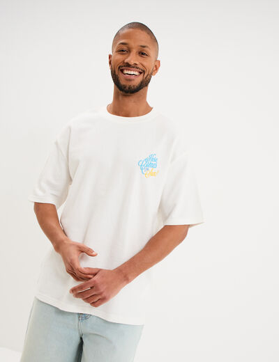 T-shirt textur&eacute; manches courtes coton blanc homme