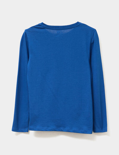 T-shirt col rond manches longues coton bleu garçon