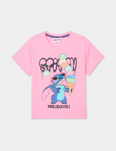 T-shirt manches courtes Stitch rose fluo fille