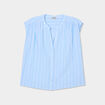 Blouse sans manches col tunisien coton bleu ciel femme