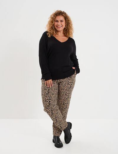 Pantalon fluide coupe carotte élastiqué beige femme grande taille