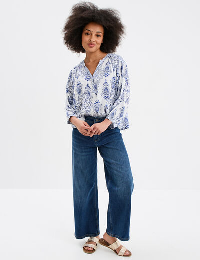 Blouse fluide col tunisien blanc femme