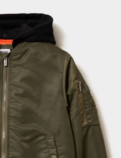 Blouson bomber &agrave; capuche vert kaki gar&ccedil;on