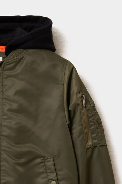 Blouson bomber &agrave; capuche vert kaki gar&ccedil;on