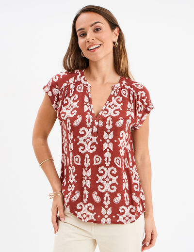 Blouse manches courtes terracotta femme