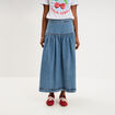 Jupe longue en jean large coton denim stone femme