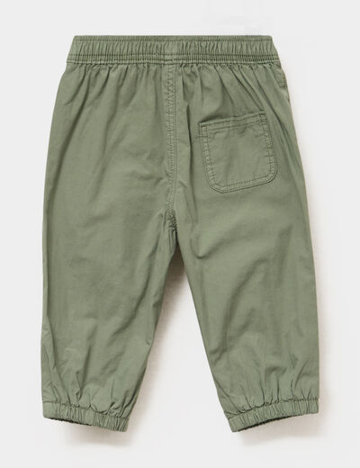 Pantalon jogger doubl&eacute; coton vert kaki b&eacute;b&eacute; gar&ccedil;on