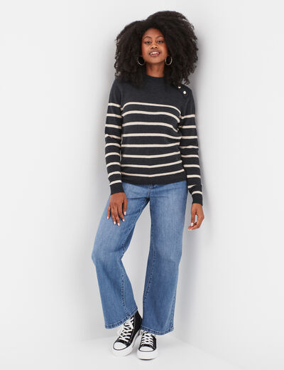 Pull manches longues avec boutons gris fonc&eacute; femme
