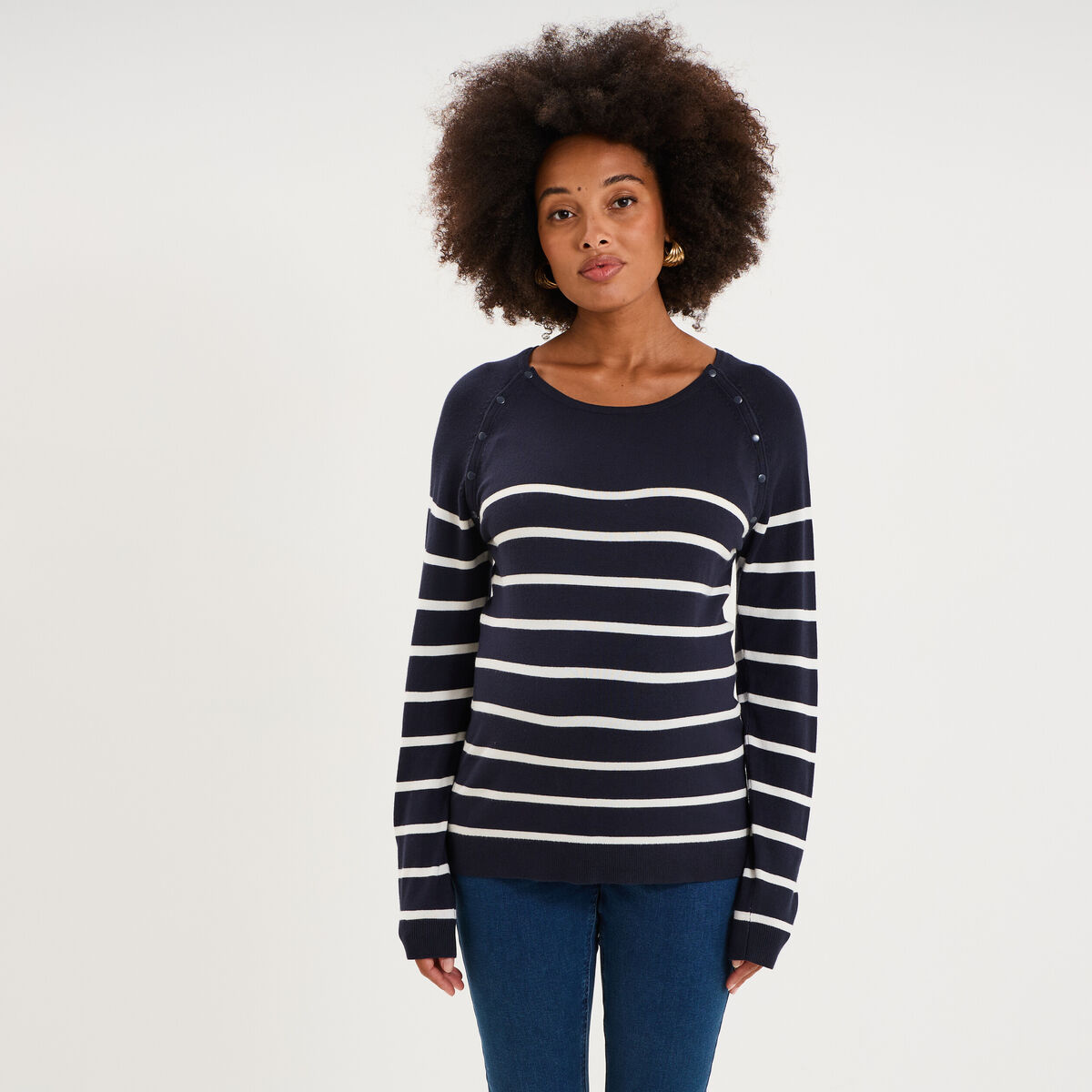 Pull boutonn&eacute; allaitement blanc femme maternit&eacute;