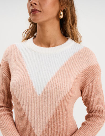 Pull manches longues col rond rose clair femme