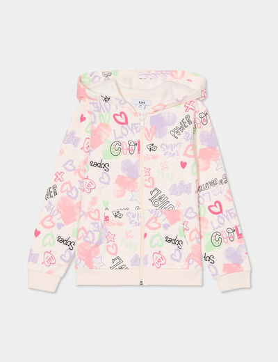 Sweat zippé à capuche beige fille