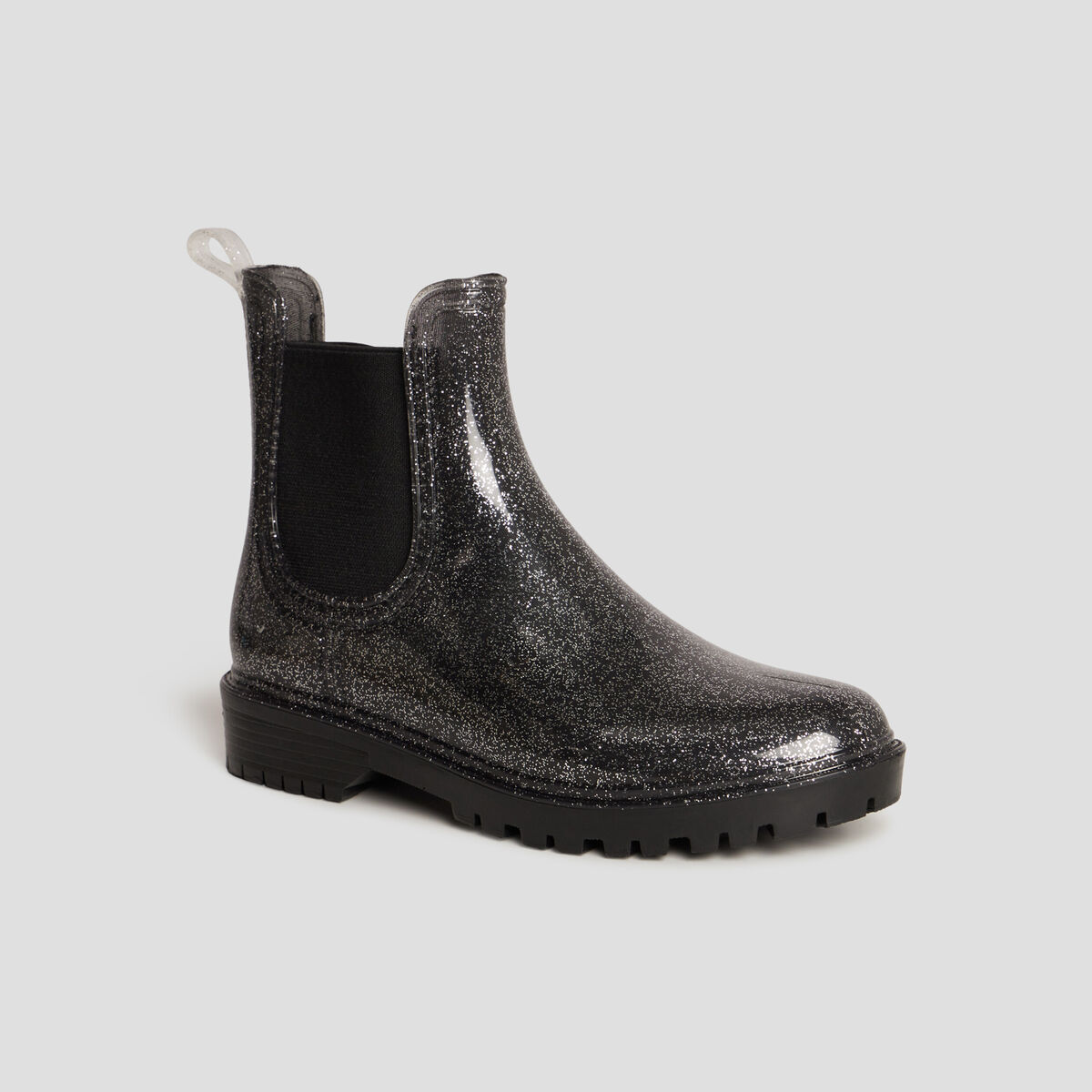 Bottines de pluie chelsea à paillettes gris argent femme