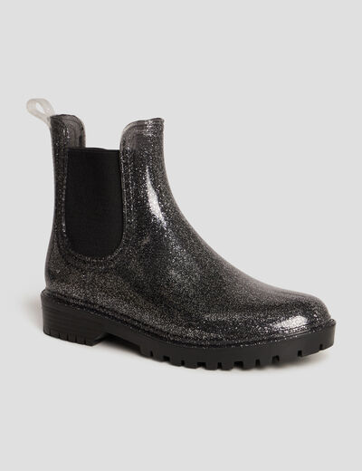 Bottines de pluie chelsea à paillettes gris argent femme