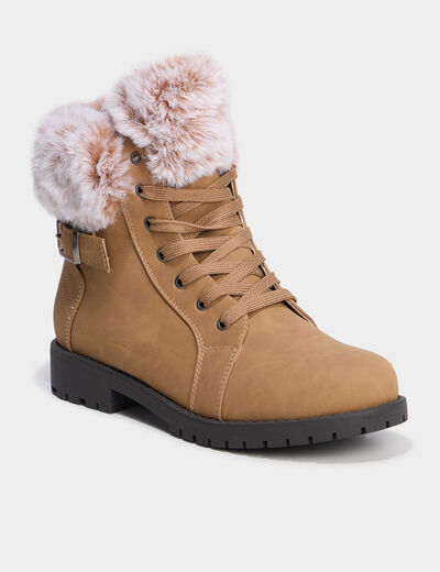 Boots col fausse fourrure sable femme