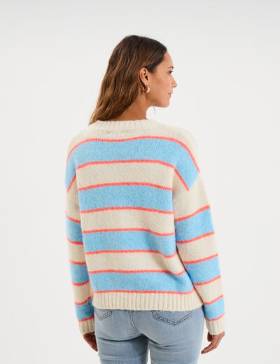 Pull col rond manches longues ecru femme