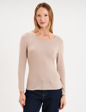 T-shirt thermique manches longues beige femme