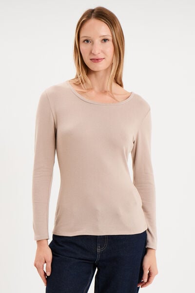 T-shirt thermique manches longues beige femme