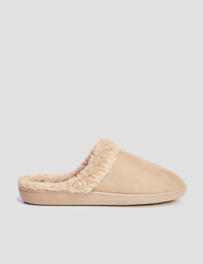 Chaussons mules fausse fourrure camel femme