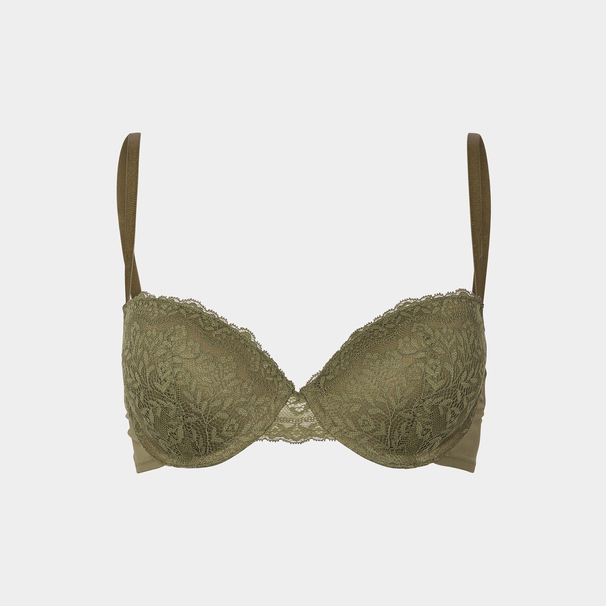 Soutien-gorge push up micro dentelle vert kaki femme