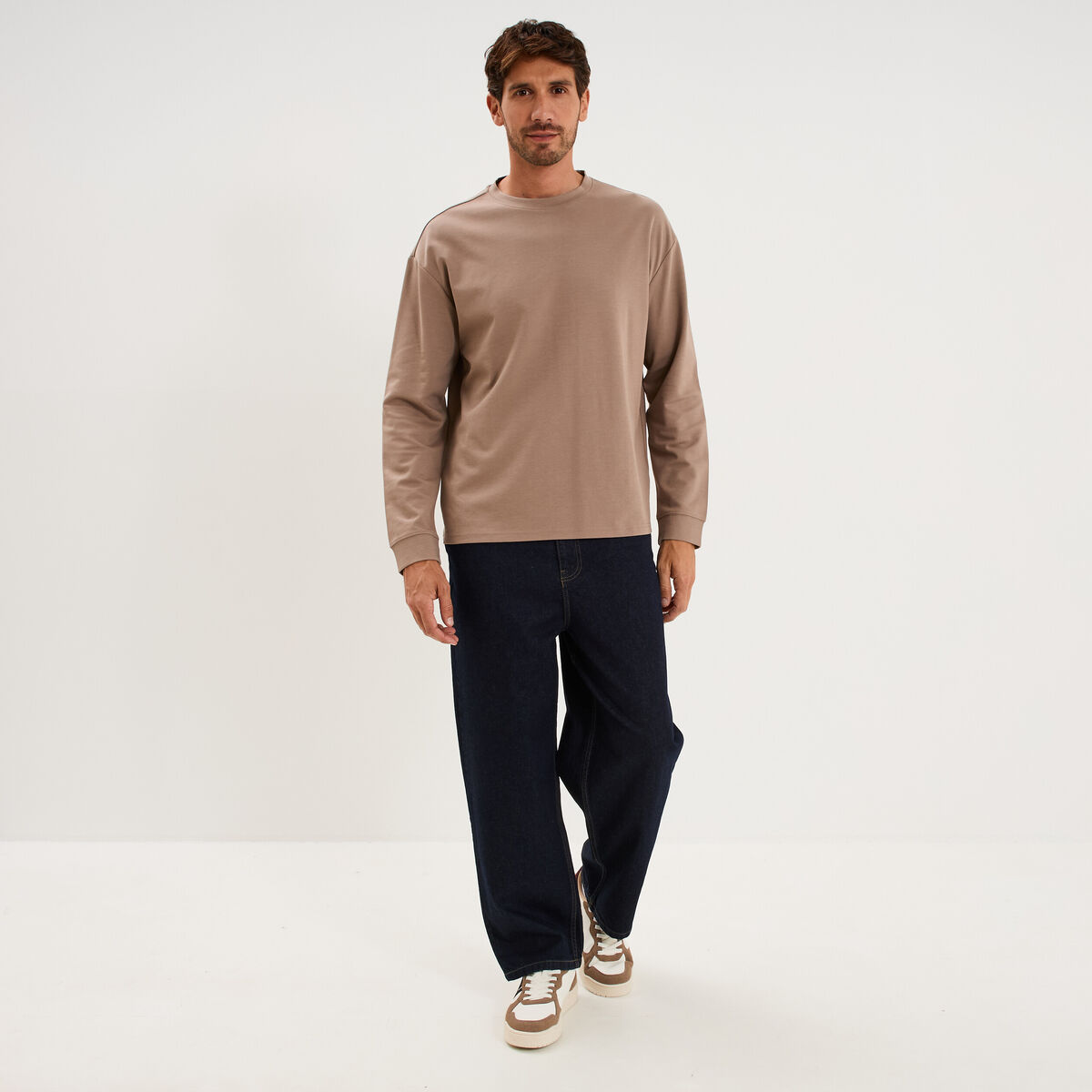 T-shirt col rond manches longues gris homme