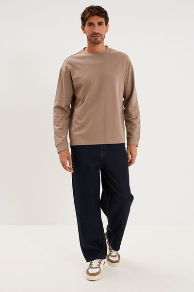 T-shirt col rond manches longues gris homme