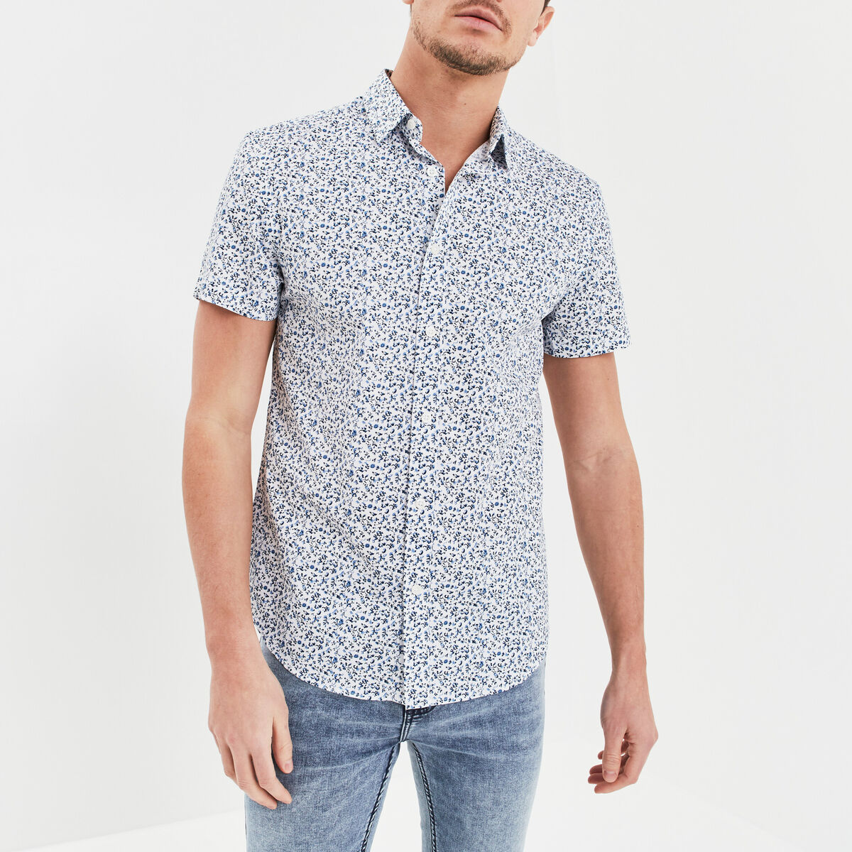 Chemise droite manches courtes coton blanc homme
