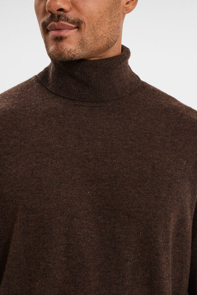 Pull col roul&eacute; manches longues marron fonc&eacute; homme