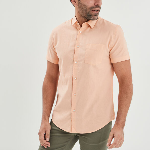 Chemise manches courtes lin mélangé rose clair homme