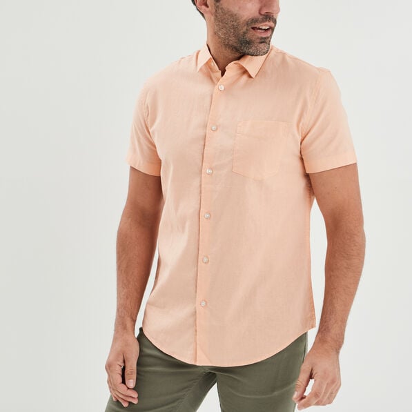 chemise manches courtes lin melange rose clair homme Chemise manches courtes lin mélangé rose clair homme