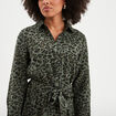 Robe chemise longue nou&eacute;e vert kaki femme