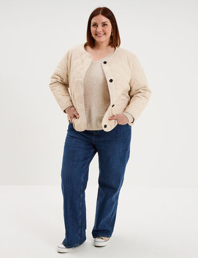 Pull col en V manches longues beige femme grande taille