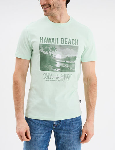 T-shirt col rond manches courtes coton vert pastel homme