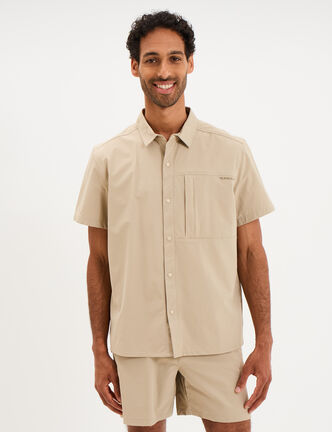 Chemise d&eacute;perlante droite stretch beige homme