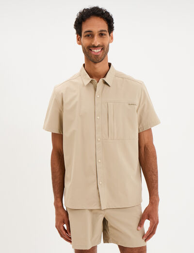 Chemise d&eacute;perlante droite stretch beige homme
