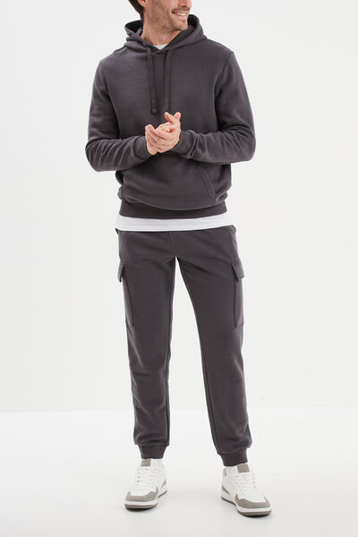 Pantalon jogging cargo molleton gris fonc&eacute; homme