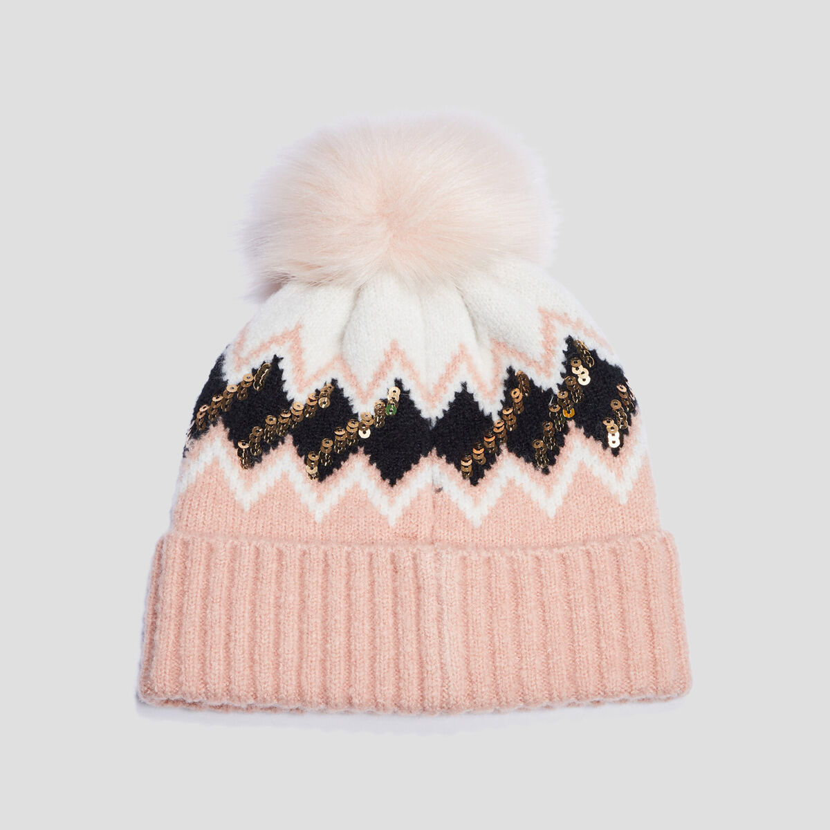 Bonnet à pompon rose fille