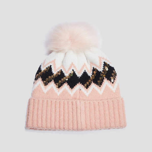 Bonnet à pompon rose fille