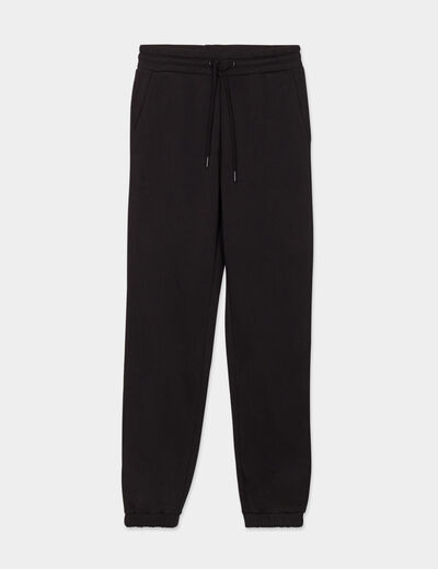 Pantalon jogging droit molleton noir femme
