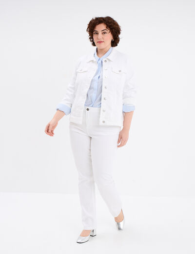 Pantalon droit taille haute extensible blanc femme grande taille