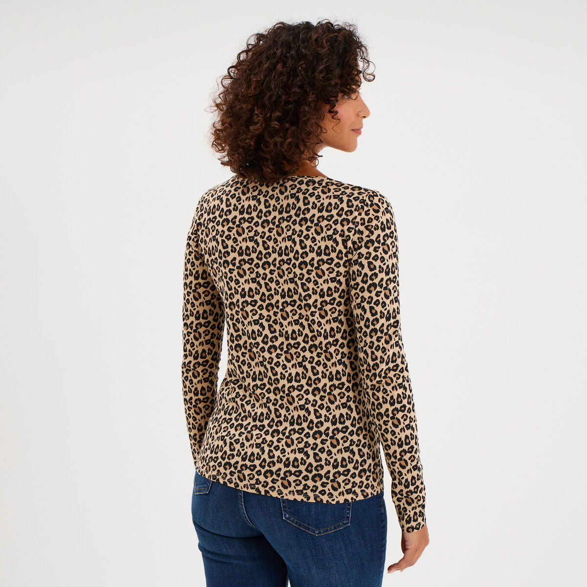 T-shirt col rond manches longues coton sable femme