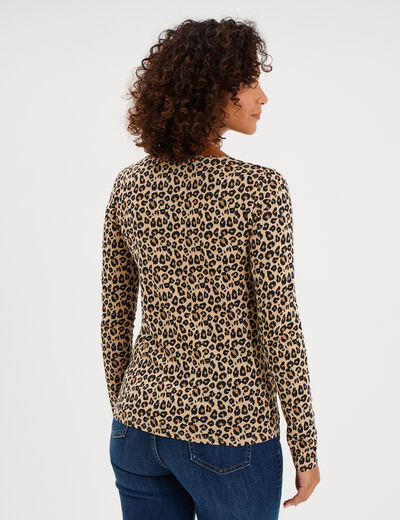 T-shirt col rond manches longues coton sable femme