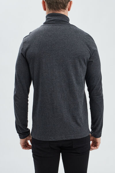 T-shirt col roul&eacute; manches longues gris fonc&eacute; homme
