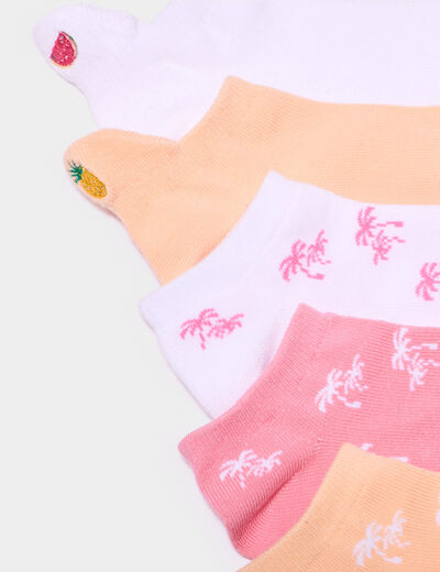 Lot 5 paires chaussettes coton orange corail femme