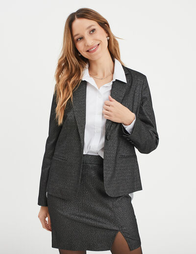 Veste blazer coupe droite courte gris argent femme