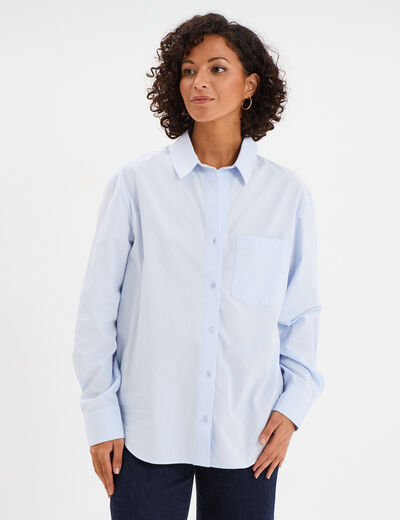 Chemise oversize 1 poche coton bleu ciel femme